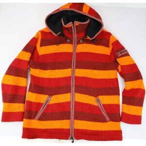 THE WOOLLEN STORE DINGLE IRELAND Mens XL Orange Red Knit Sweater Jacket Fleece
